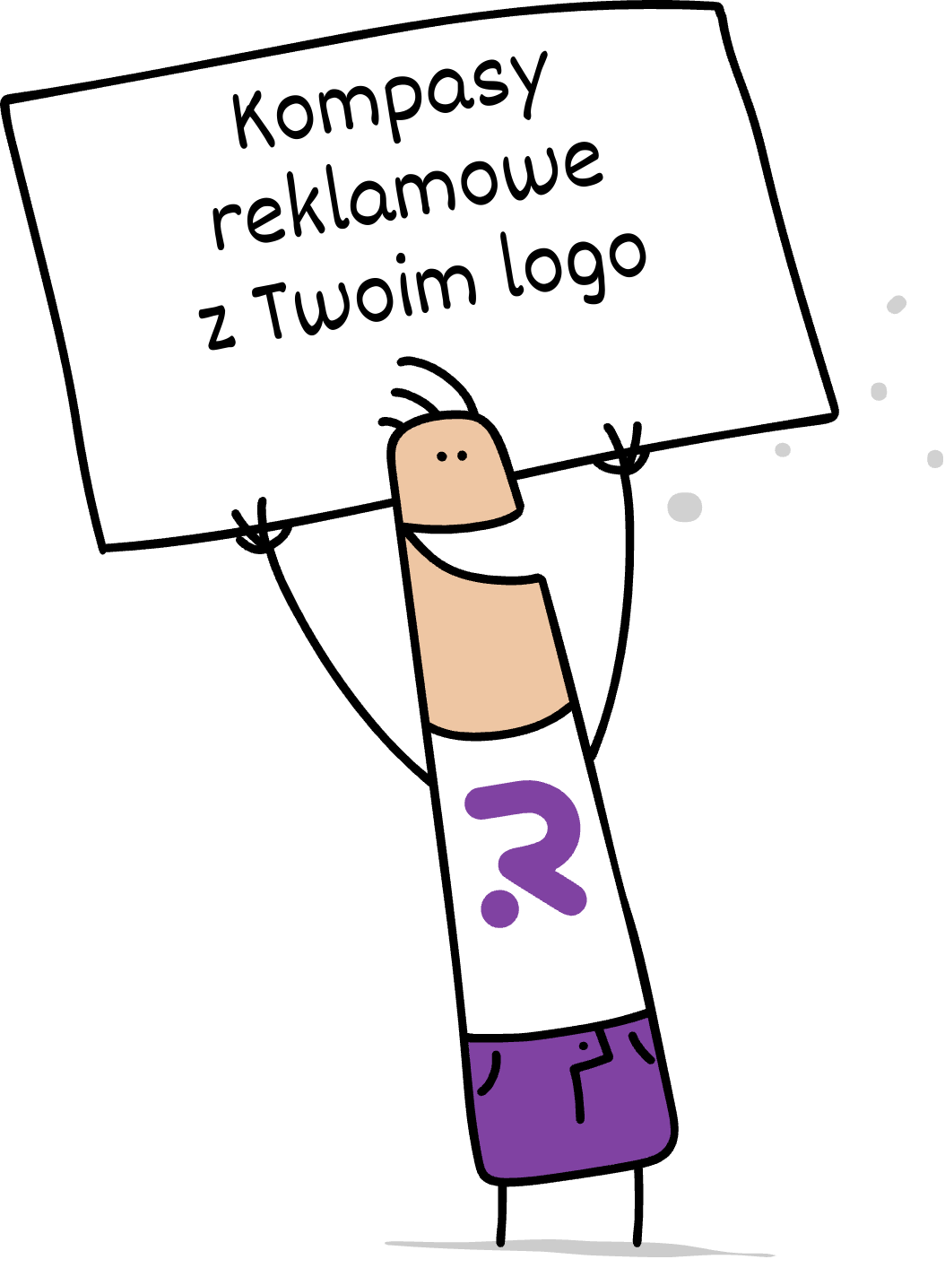 Buddy trzymający napis kompasy reklamowe z Twoim logo