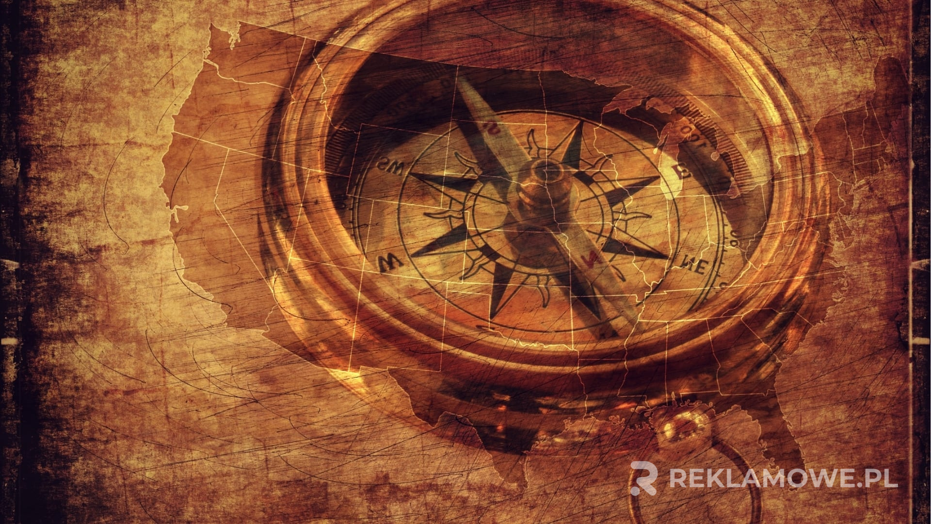 Zdjęcie różnych modeli kompasów na tle mapy